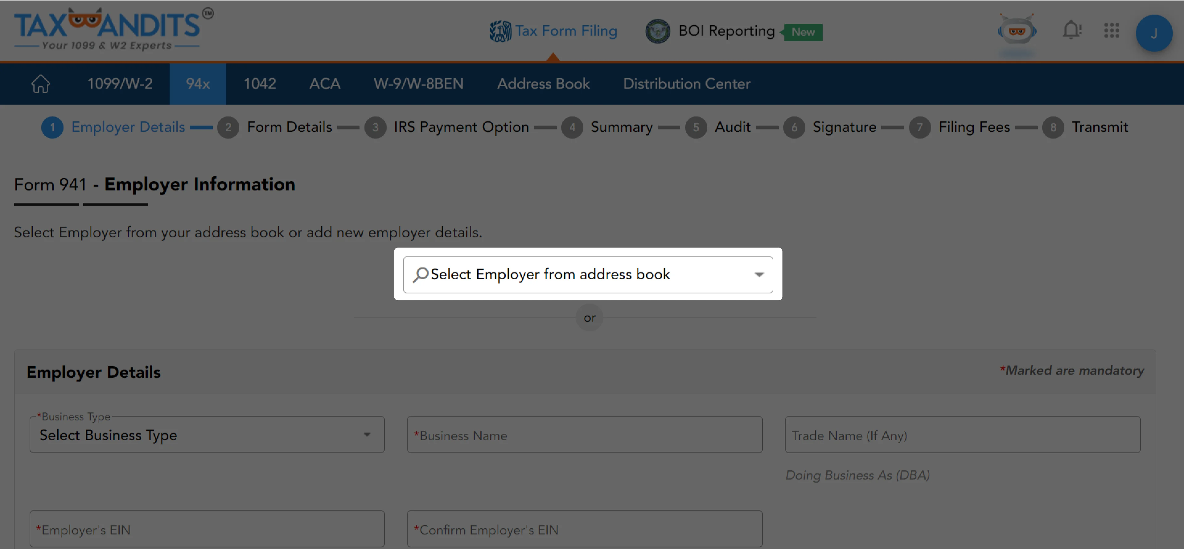 Select Employer from Address book
